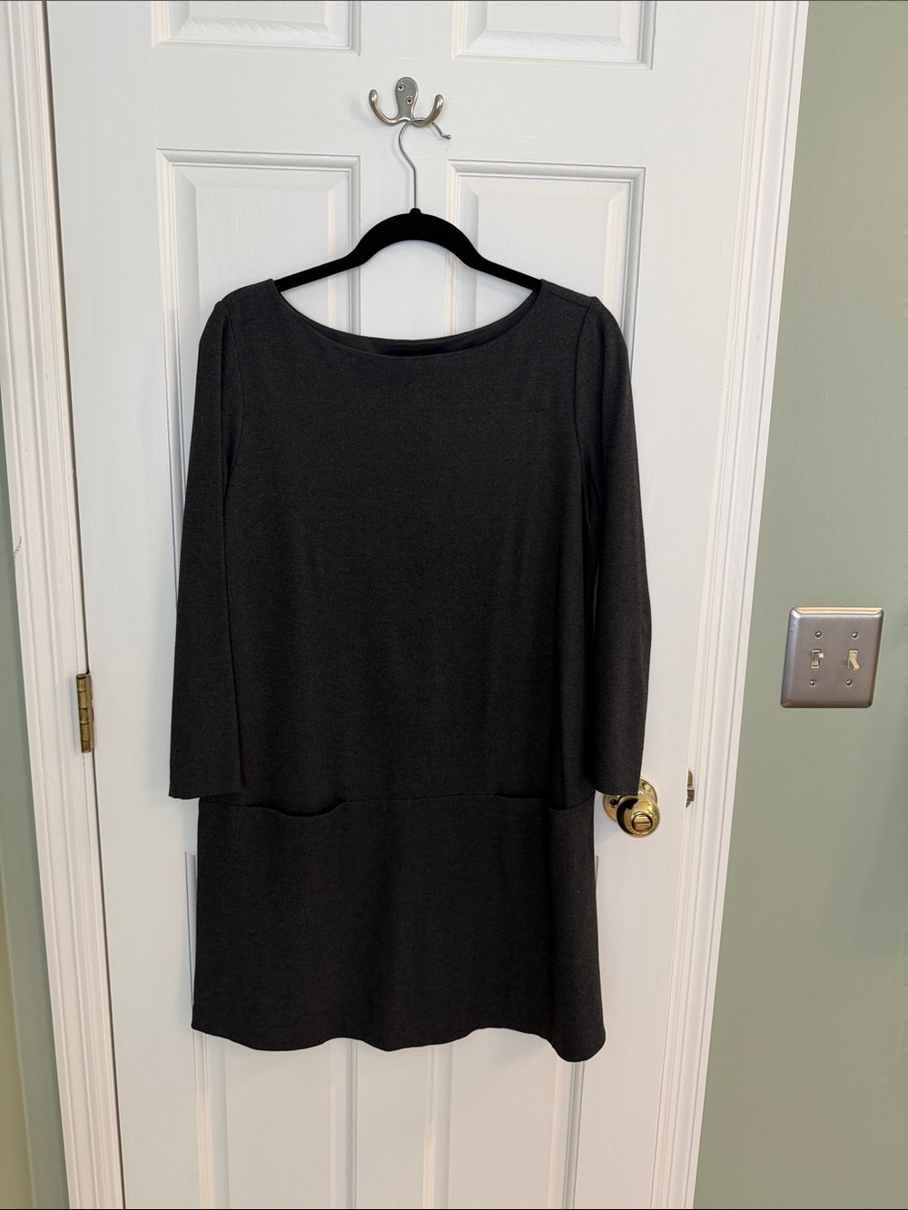 Eileen Fisher Charcoal Gray Long Sleeve Mini Shift Dress